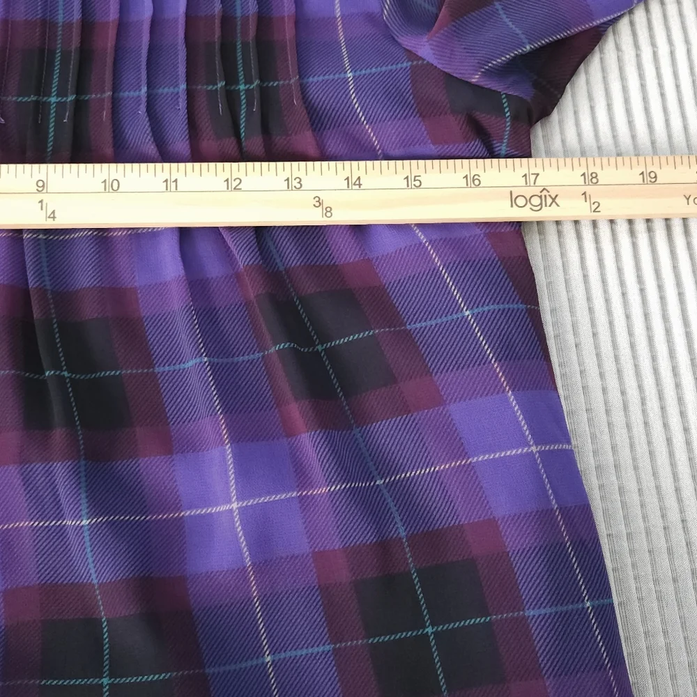 Ann Taylor Purple Plaid Tartan Chiffon Mini Dress XXSP Dark Academia Cottagecore - Picture 8 of 8